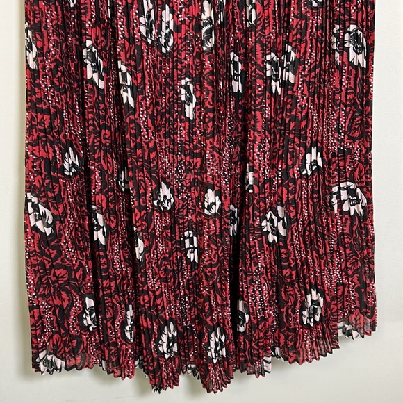 Ted Baker Ariello Pleated Dropped Waist Midi Skirt Lined Red Black Sz 2 US 6 - Picture 6 of 15